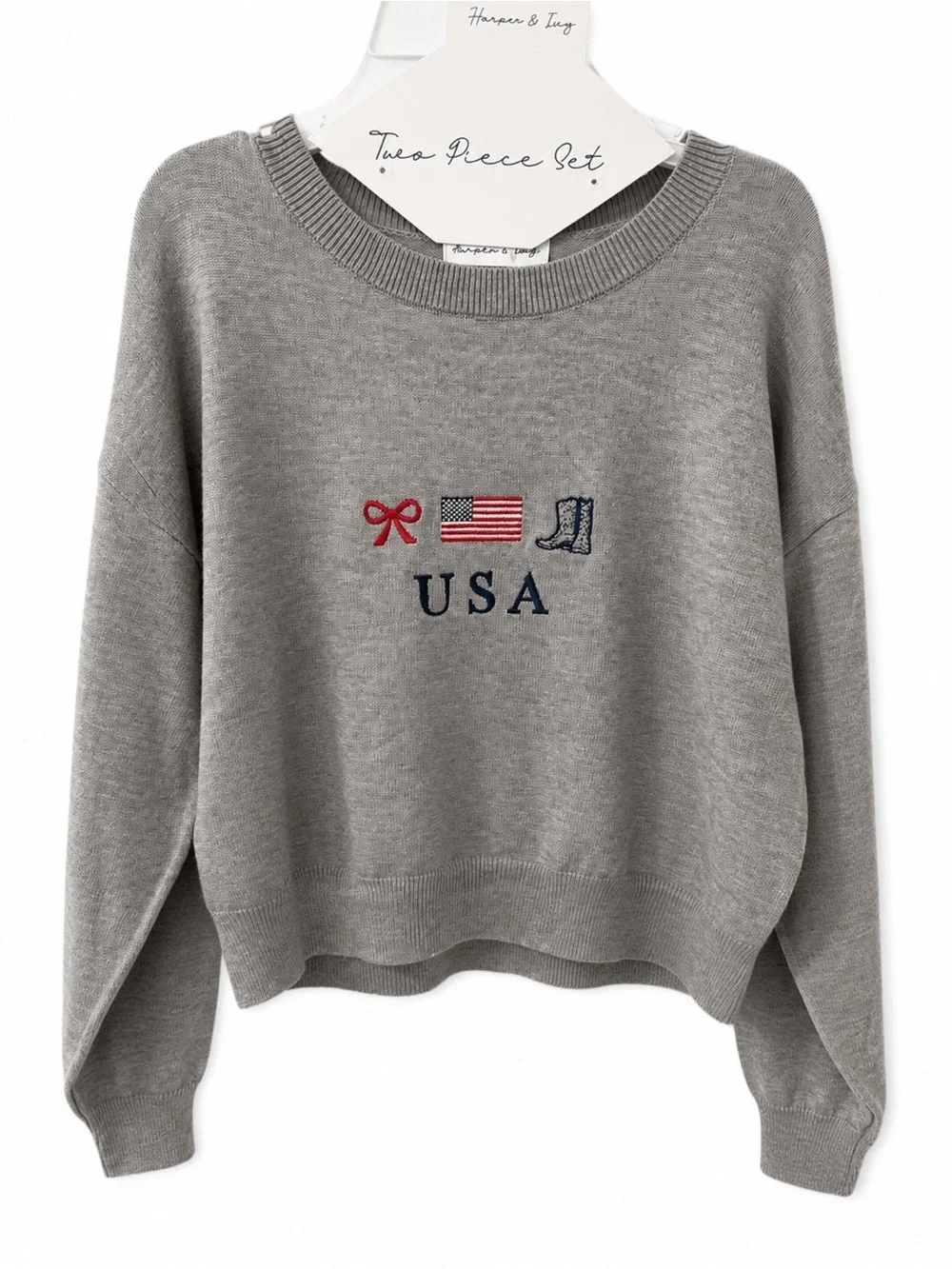 Harper & Ivy Girls Size 7 USA Embroidered Knit Sweater & Shorts Set NWT